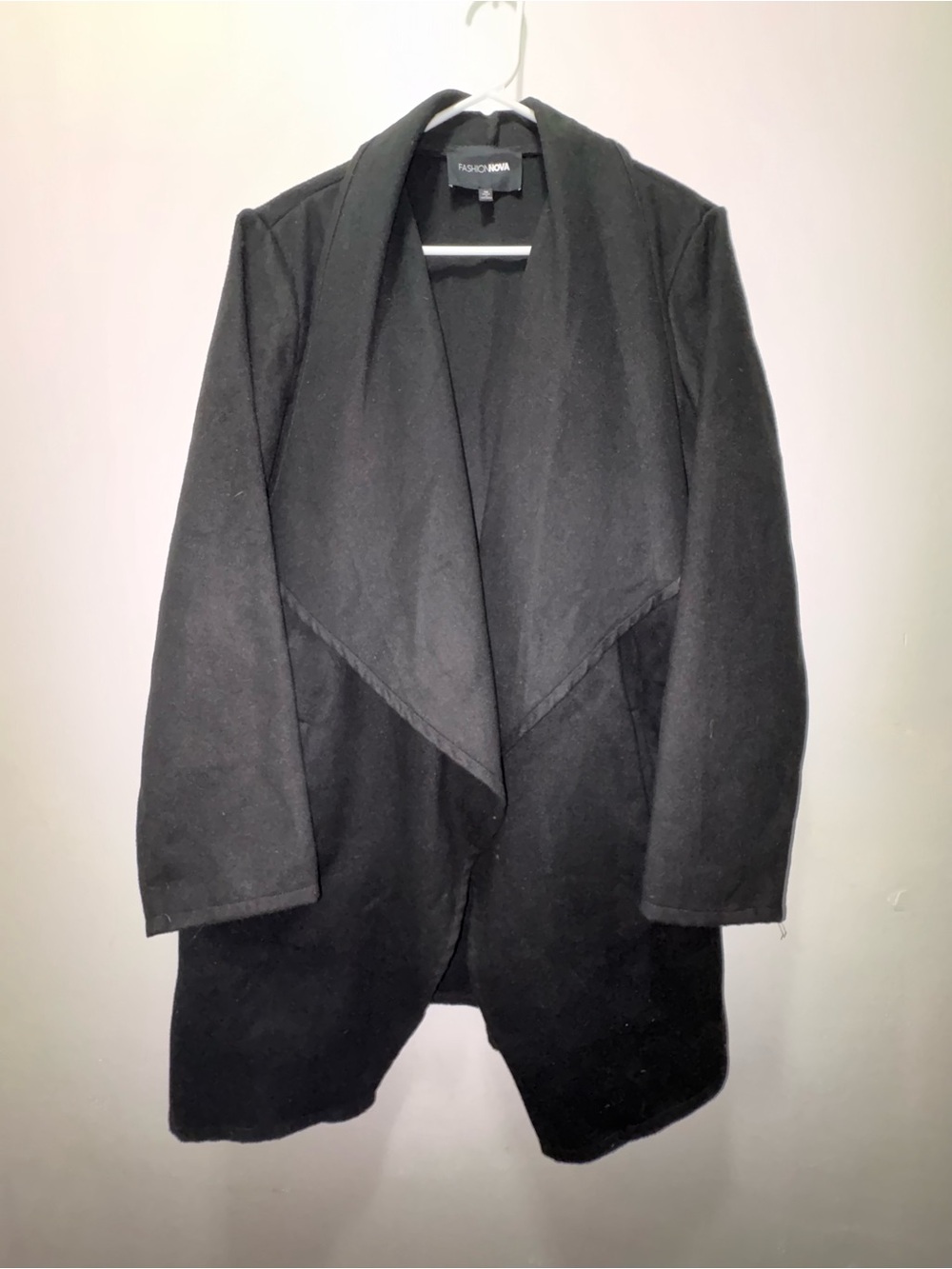 Fashion Nova Black Draped Open-Front Trench Coat